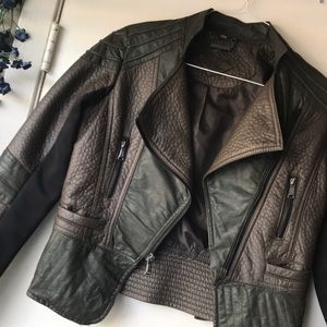 Brown and Olive Fake Leather jacket